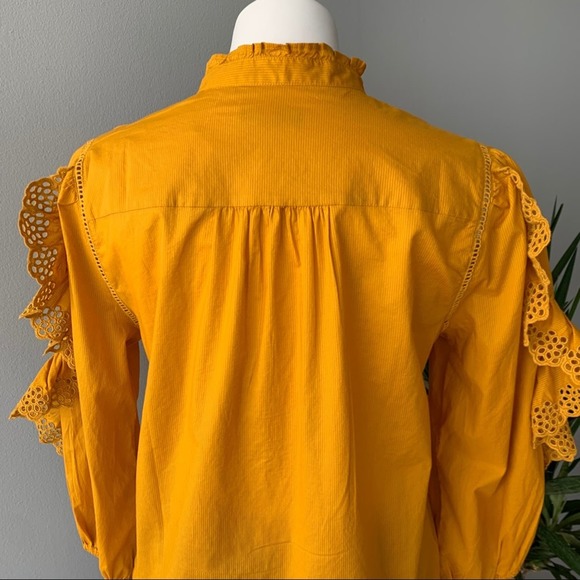 J. Crew Ruffle-Sleeve Embroidered Eyelet Top in Mustard Size Medium - Picture 7 of 10